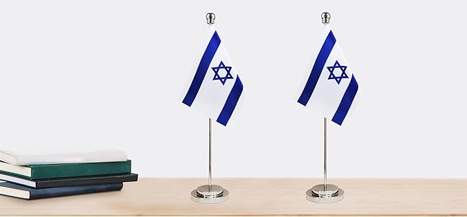 Israel Israeli Deluxe Desk Flag Set Small Mini Miniature Israel Israeli Table - Image 6