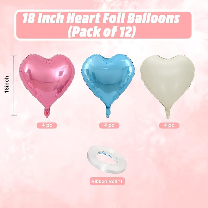 Pink Blue Heart Balloons, 18 Inch Nude White Blue Heart Shape Balloon - Image 2