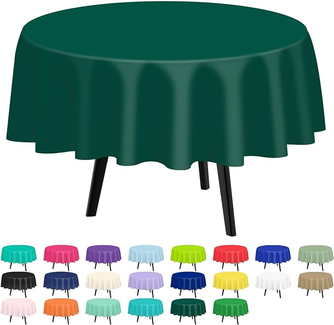 QIKSION Dark Green Round Tablecloth 12 Pack, 84 Inch Plastic Table Cover by QIKSION