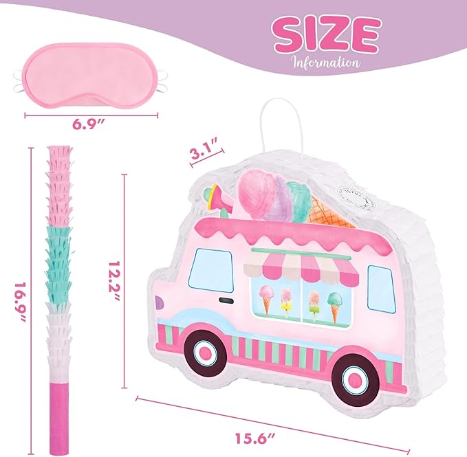 WERNNSAI Ice Cream Piñata -15.7'' x 12.2'' Ice Cream Truck Piñata - Image 3