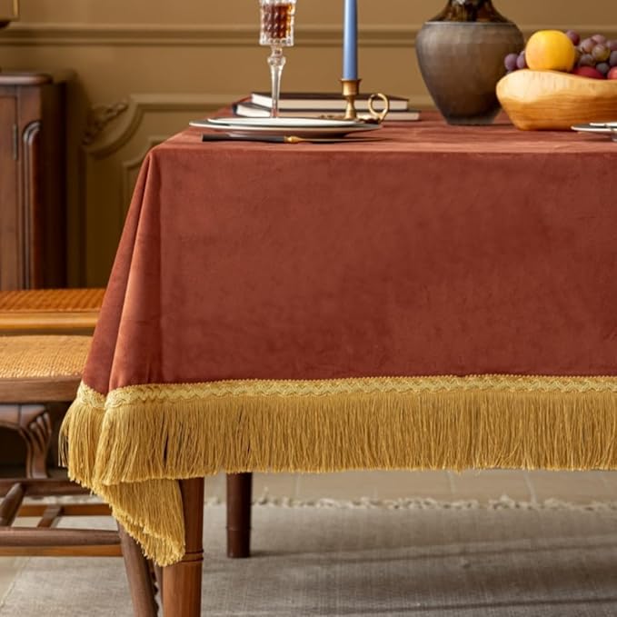 F-CHU Luxury Burnt Orange Tablecloth Thickset Velvet Tablecloth by F-CHU