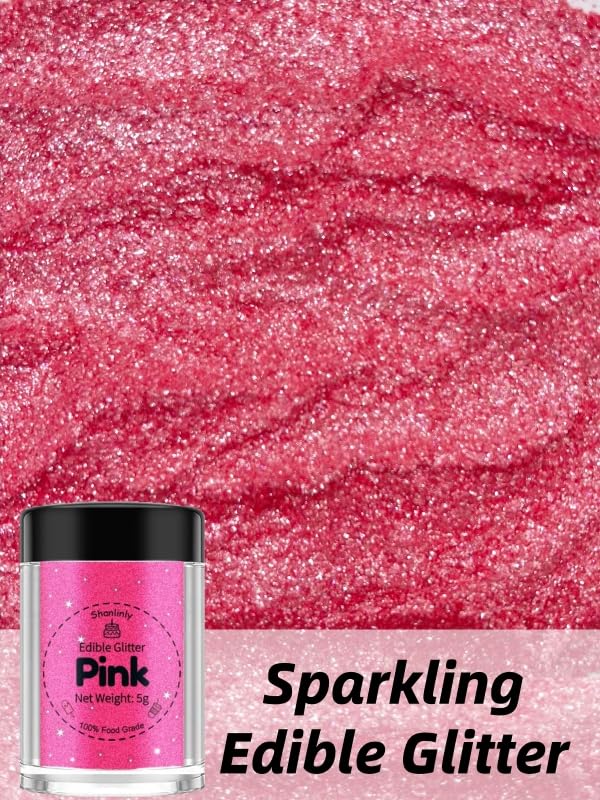 Shanlinly Pink Edible Glitter for Cakes Drinks - Image 2