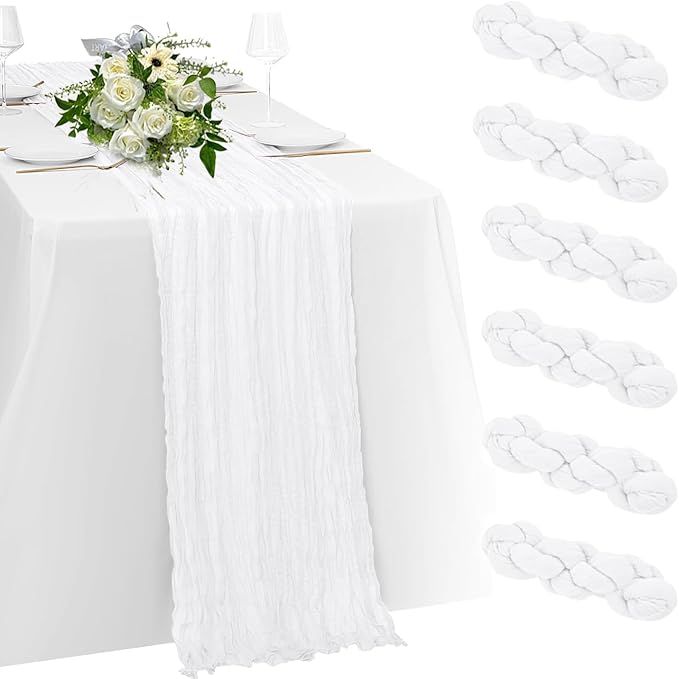 6 Pack White Cheesecloth Table Runner 23x120 inch Rustic Boho Gauze Table by Unknown