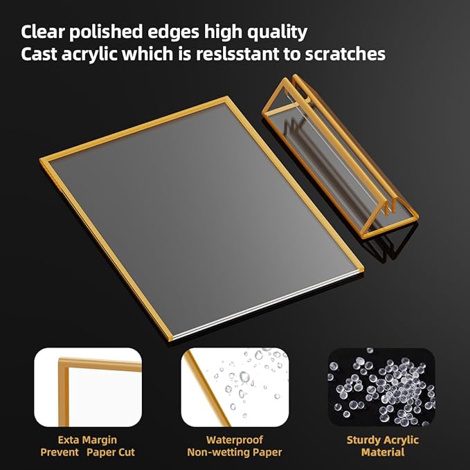 Acrylic Sign Holder 8.5X11 Gold Picture Frame Double Sided Acrylic Frame - Image 3