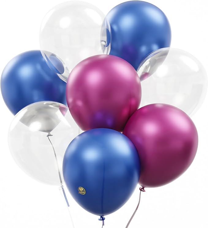 AFTERLOON® Biodegradable Balloons 50 pcs Pearlized Blue/Fuchsia/Clear 10 Inch by AFTERLOON%C2%AE