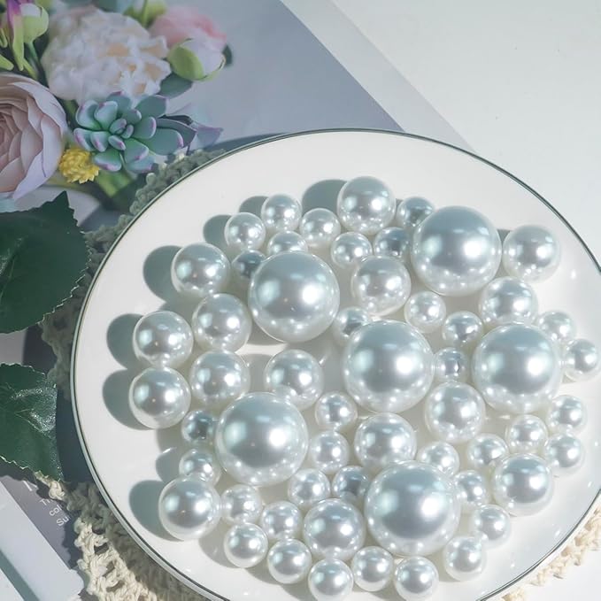 180PCS White Beads for Centerpieces Vases, No Hole Polished Pearl Makeup Beads - Image 6