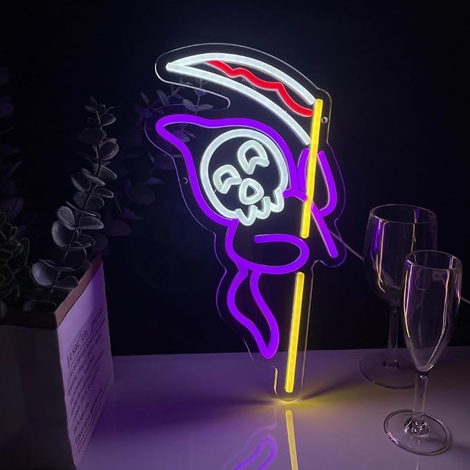 Grim Reaper Neon Sign Halloween, USB Halloween Neon LED Light by Cnstill