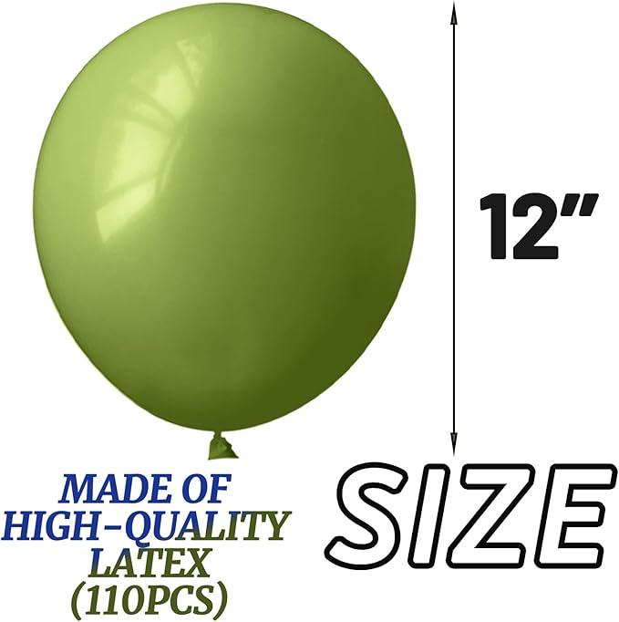 110pcs Olive Green Balloon 12 Inch, Olive Green Latex Balloons - Image 3