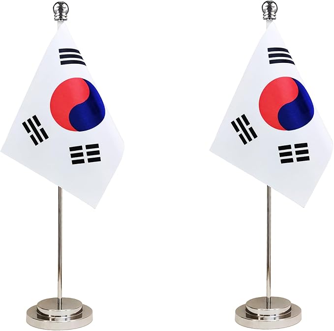 South Korea Korean Deluxe Desk Flag Set Small Mini Miniature South Korea Korean by tibijoy