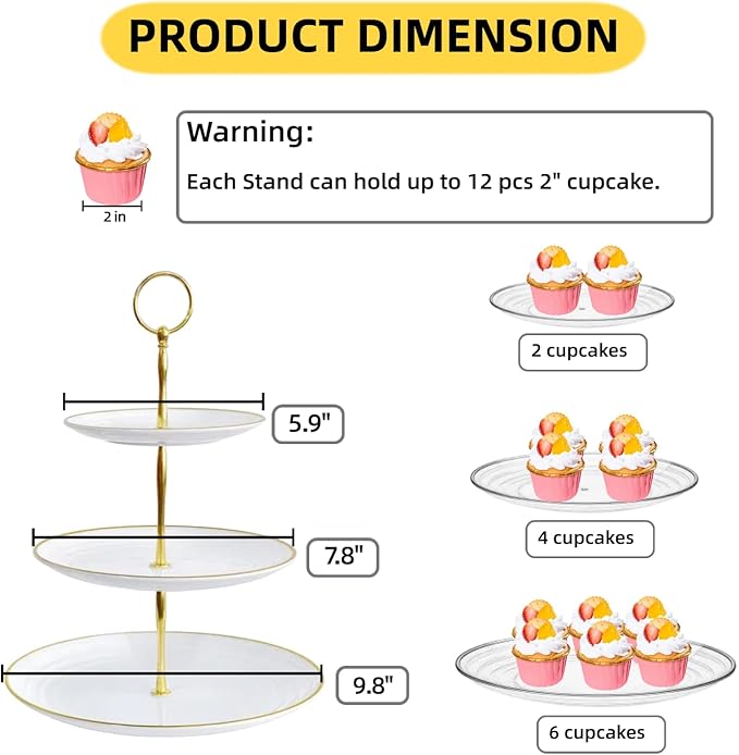 RAUVOLFIA 3 Tier Plastic Cupcake Stand, Tiered Serving Cake Stand, Round White - Image 2