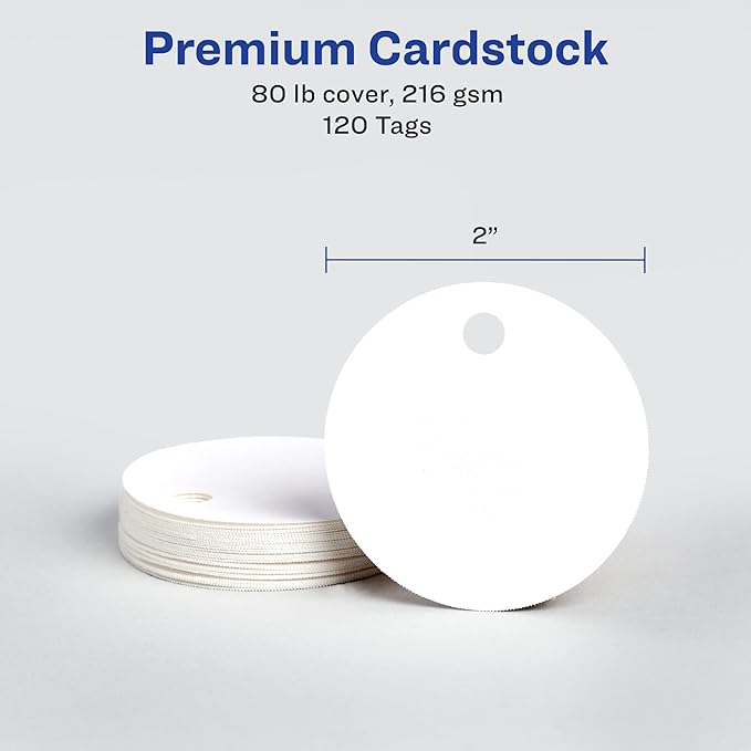 Avery Round Tags, Sure Feed Technology, Matte White, Strings Included, 120 Total - Image 8
