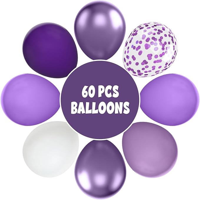 FunHot 60 Pcs Purple Balloons, 12 Inch Metallic Purple Confetti Balloons - Image 3