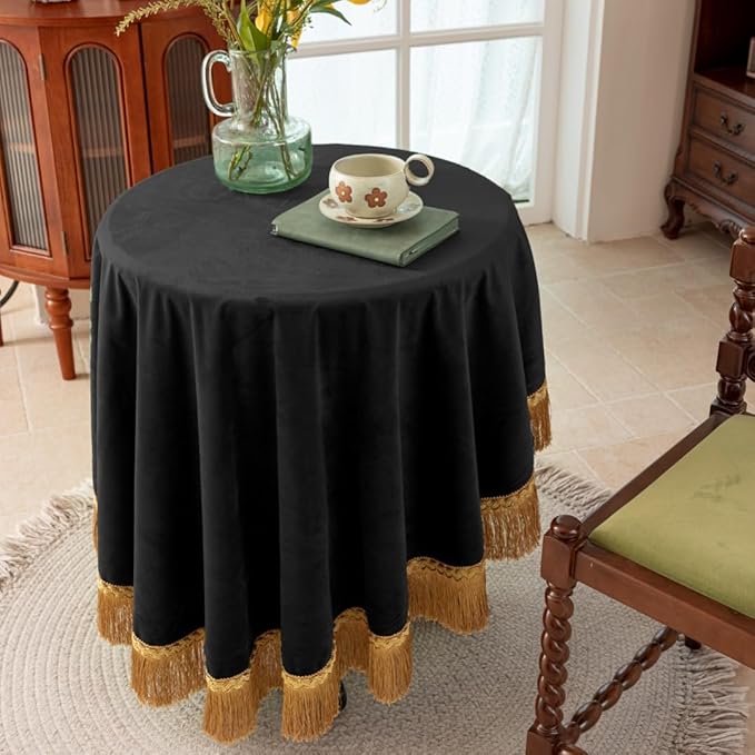 F-CHU Luxury Black Tablecloth Thickset Velvet Tablecloth - Image 2