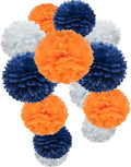 Royal Blue Orange and White Paper Flower Tissue Pom Poms by MOWO