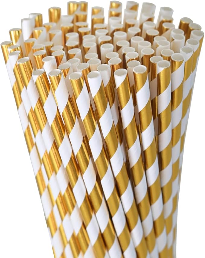 Disposable Gold White Straws by GLUJASBIO