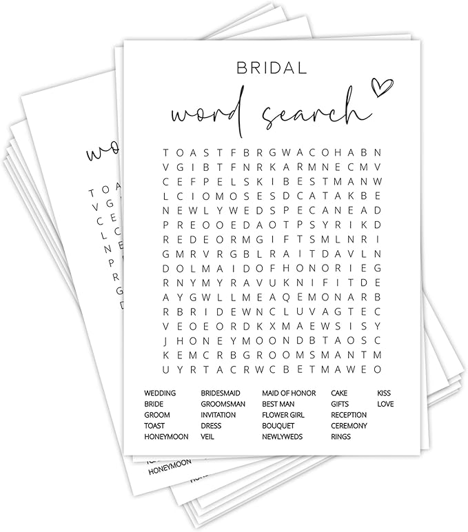 Bridal Shower Games, Word Search, Wedding Shower Games by Tsunerrorami