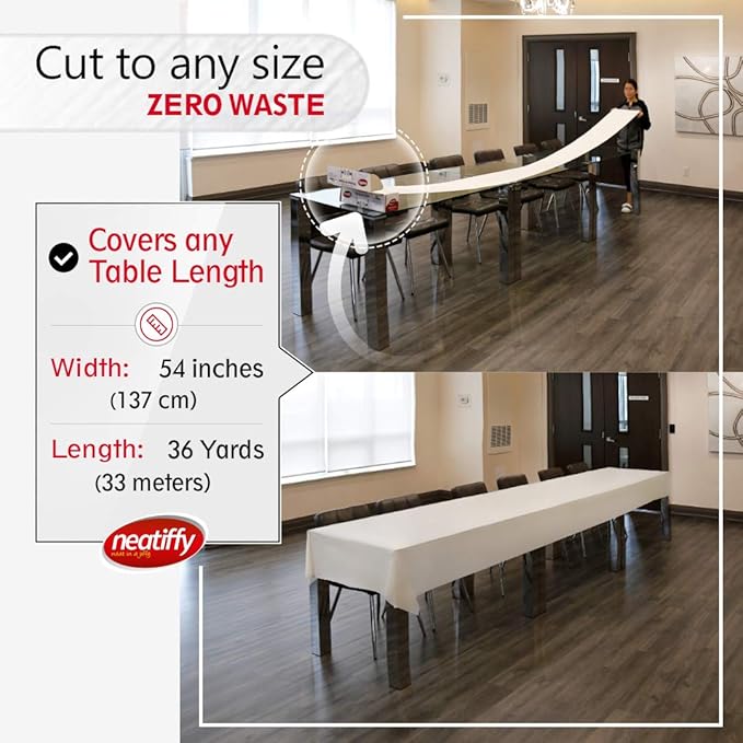 Neatiffy Disposable Plastic Table Cloth Roll | 54 in x 108 Ft Waterproof - Image 4