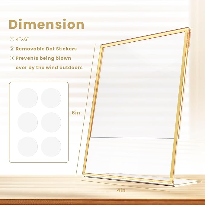 Acrylic Gold Frames 4 x 6, Slanted Back Gold Picture Frames Table Acrylic Sign - Image 2