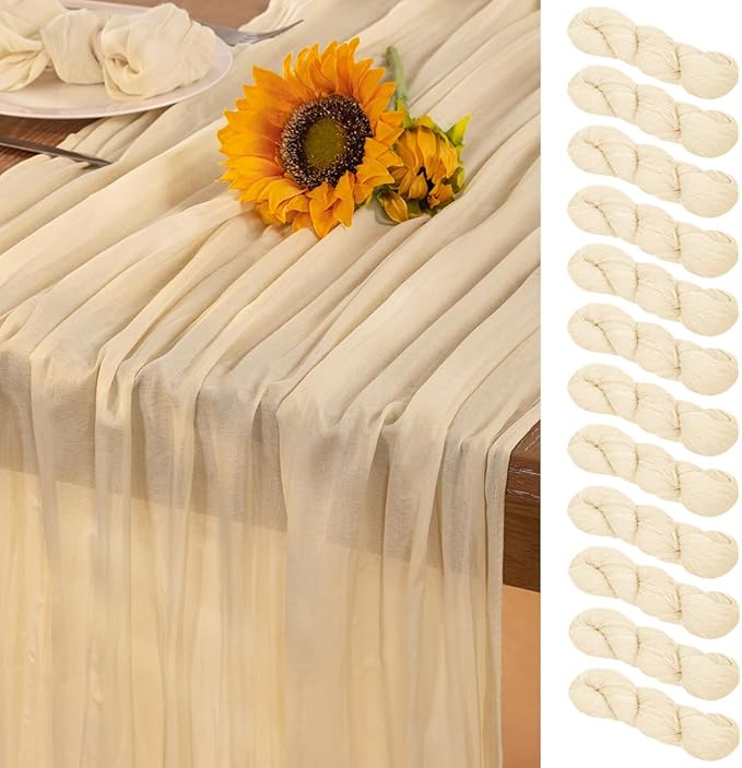 Beige Cheesecloth Table Runner 12 Pack Fall Table Runners 120 Inches Boho Gauze by DeZerlor