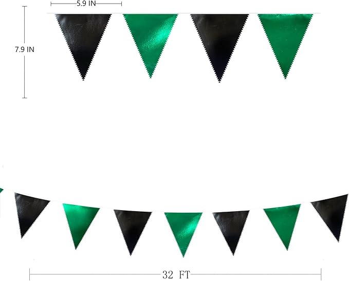 Black Green Party Decorations Metallic Fabric Triangle Pennant Banner Flag - Image 2