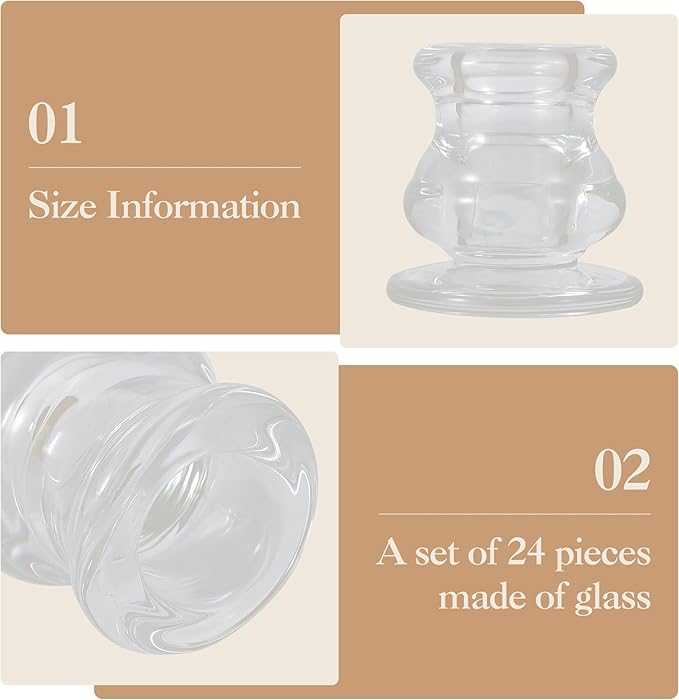 Garvee 24PCS Clear Glass Candlestick Holders Bulk, 2.2" H Taper Candle Holders - Image 3