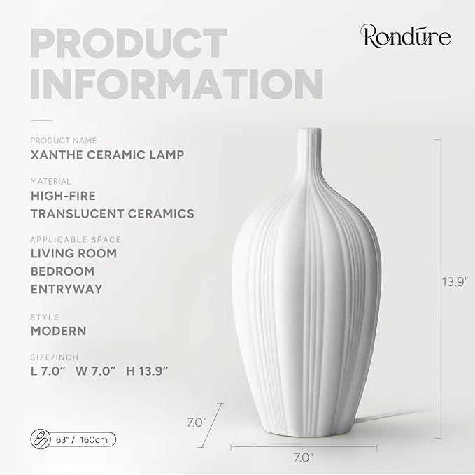 RONDURE 13.9" Modern Ceramic Table Lamp, Modern Bedside Lamps - Image 3