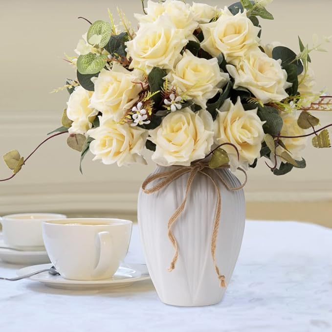 LESING Artificial Rose with Vase, Fake Silk Flowers Bouquets in Vase Table - Image 5