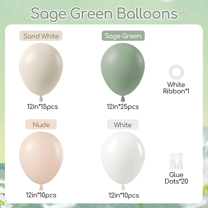 60pcs Sage Green Balloons 12inch - Image 2
