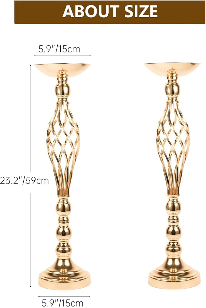 LANLONG 2pcs Metal Gold Candle Holders Road Lead Table Centerpiece Stand Pillar - Image 6