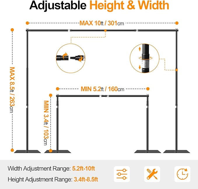 FUDESY Backdrop Stand Heavy Duty, 8.5x10ft Adjustable Photo Background Pipe and - Image 2