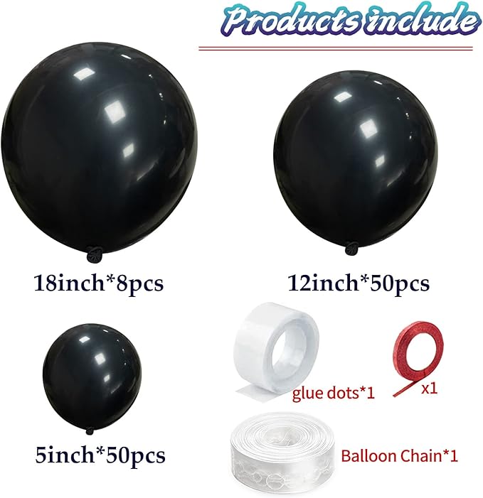 KAWKALSH Black Balloon Arch Kit 111Pcs 18 12 5 Inch Latex Party Balloons Garland - Image 2