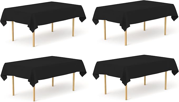 Pomp Black 60" x 126" Poplin Polyester Tablecloth | Wrinkle + Stain Resistant by POMP