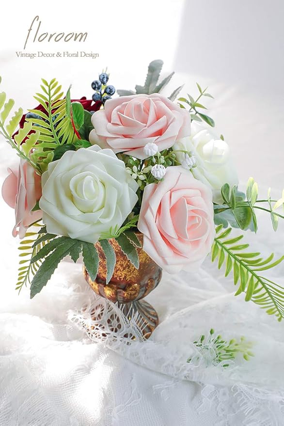 Floroom Artificial Flowers 50pcs Real Looking Blush Foam Fake Roses - Image 3