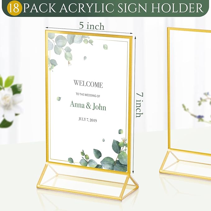 Hoteam 18 Pack Clear Acrylic Double Sided Frames Display Holder Gold Frames - Image 2