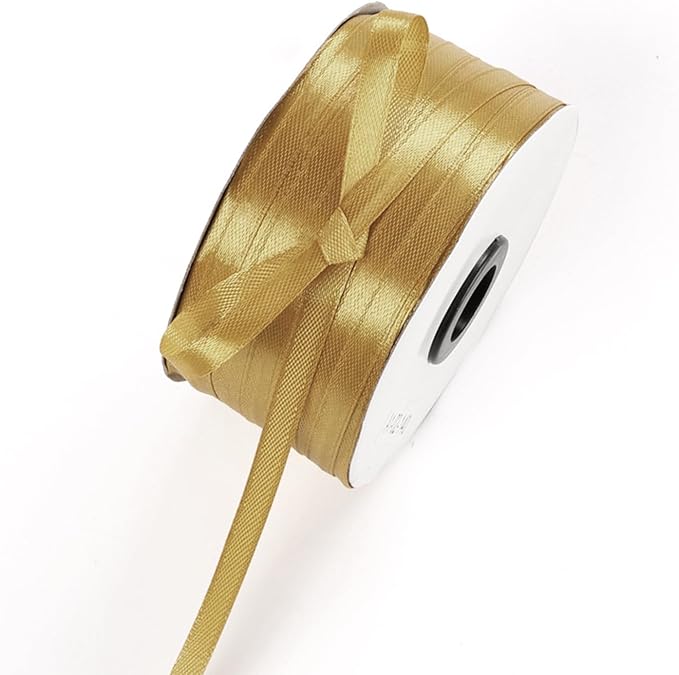1/4" x 230 Yards Champaign Gold Satin Ribbon Single Faced Bulk Fabric Ribbons by Oakarbo
