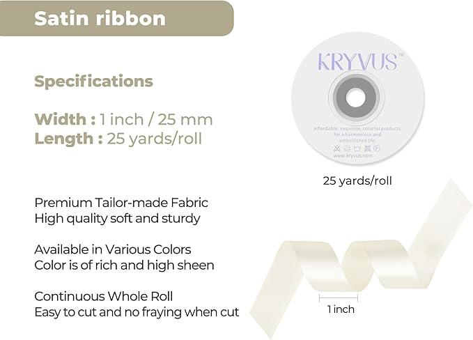 Beige Satin Ribbon 1 inch X Continuous 25 Yards, Single Face Polyester Ribbon - Image 3