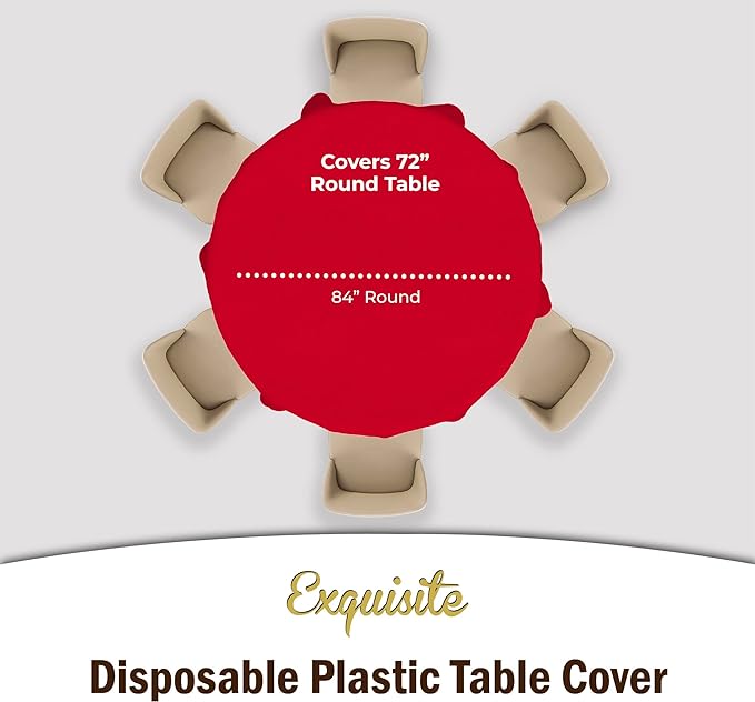 12-Pack Premium Plastic Tablecloth 84in. Round Table Cover - Image 4