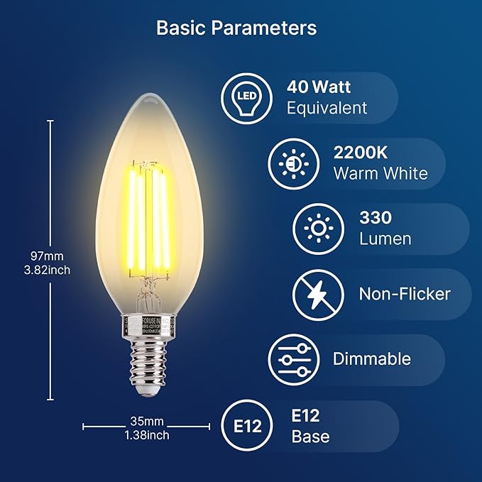 FLSNT 40W Equivalent LED Chandelier Light Bulbs, Dimmable Amber LED B11 E12 - Image 2