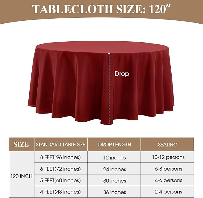 Round Tablecloth 120 Inch Tablecloth 2 Pack Red Table Cloths Washable - Image 2