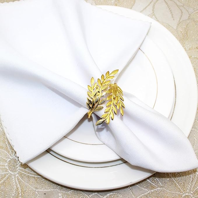 Gold Leaf Napkin Rings Set of 6, Metal Wheat Leaf Napkin Rings - Image 5