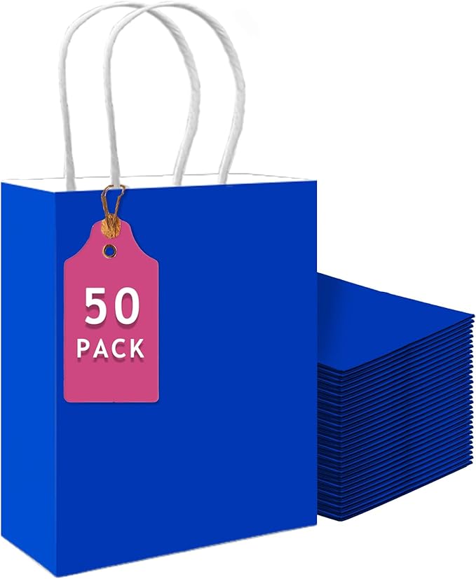 qiqee 50-Packs Diamond Blue Paper Gift Bags by Qiqee