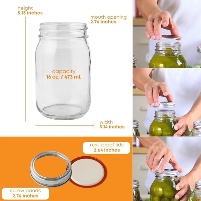 FastRack Regular Mouth Mason Jars 16 oz - Image 3