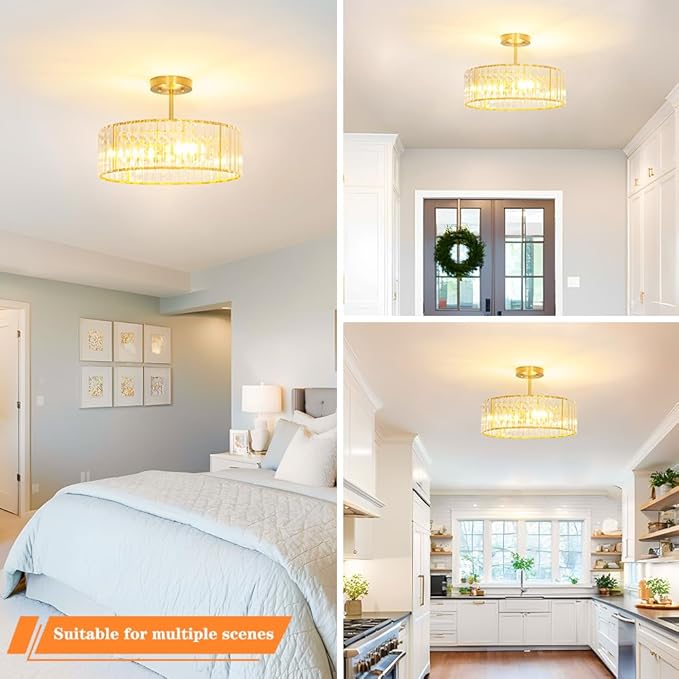 Modern Crystal Ceiling Light Fixture, Semi Flush Mount Ceiling Light, Brushed - Image 4