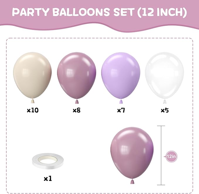 Purple and White Balloons, 12 Inch Pastel Purple Beige Cream White Clear Latex - Image 2