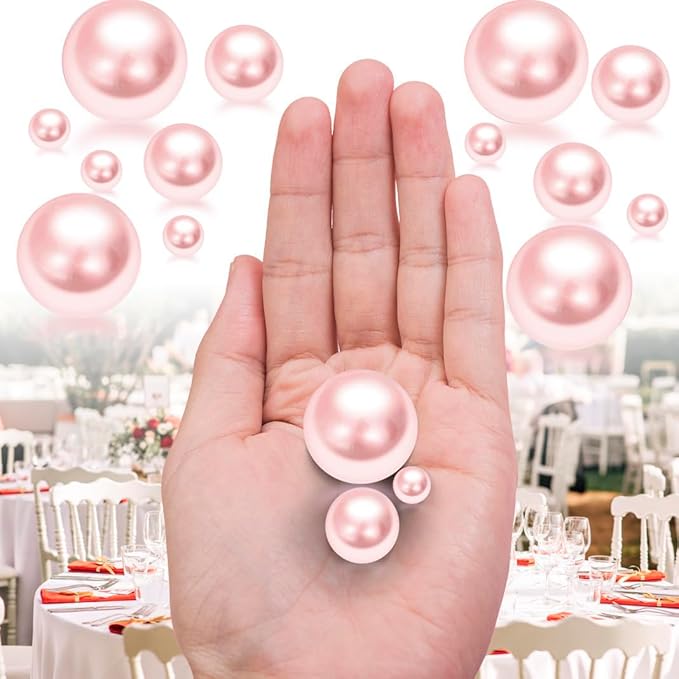 150Pcs Pink Polished No Hole Faux Pearl Beads - Image 3