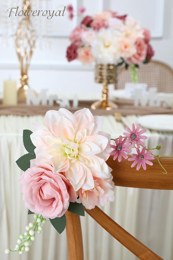 Floweroyal Artificial Flowers Combo Pink Flowers Mix Silk Flowers Dahlia Roses - Image 4
