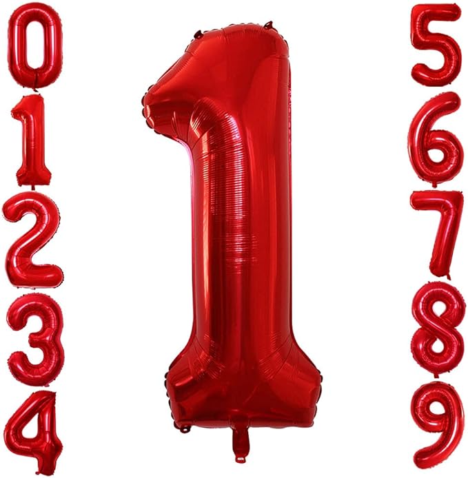 GOER Red Foil Balloons Number 1, Huge Number Balloons by GOER