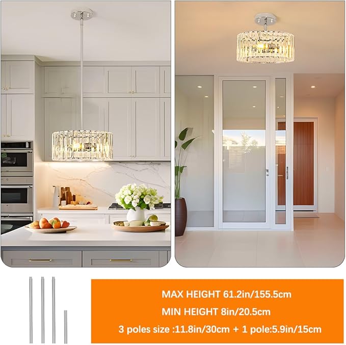 Modern Crystal Chandelier for Dining Room, Chrome Semi Flush Mount Ceiling - Image 5