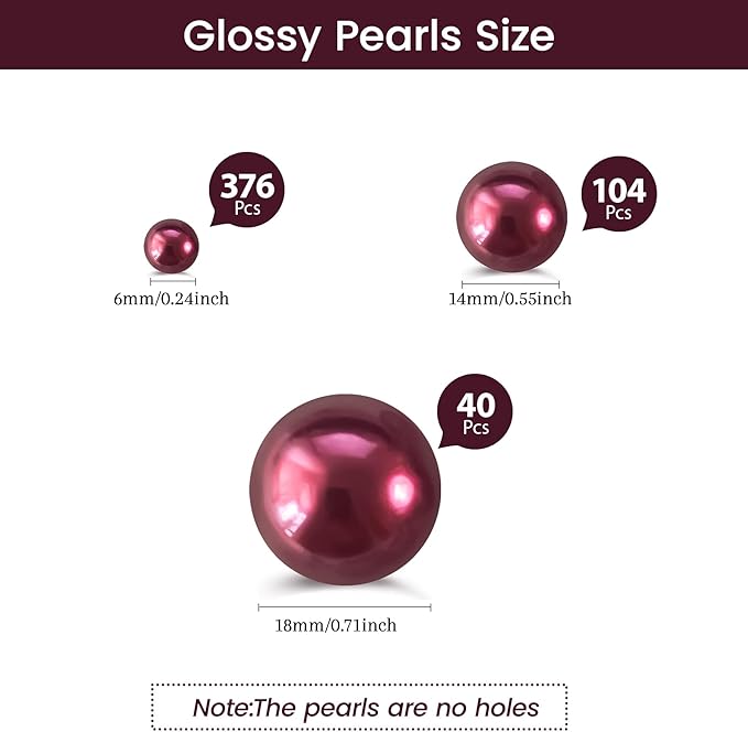 520Pcs WineRed Beads for Centerpieces Decor, Artifical Pearls Vase Filler - Image 3