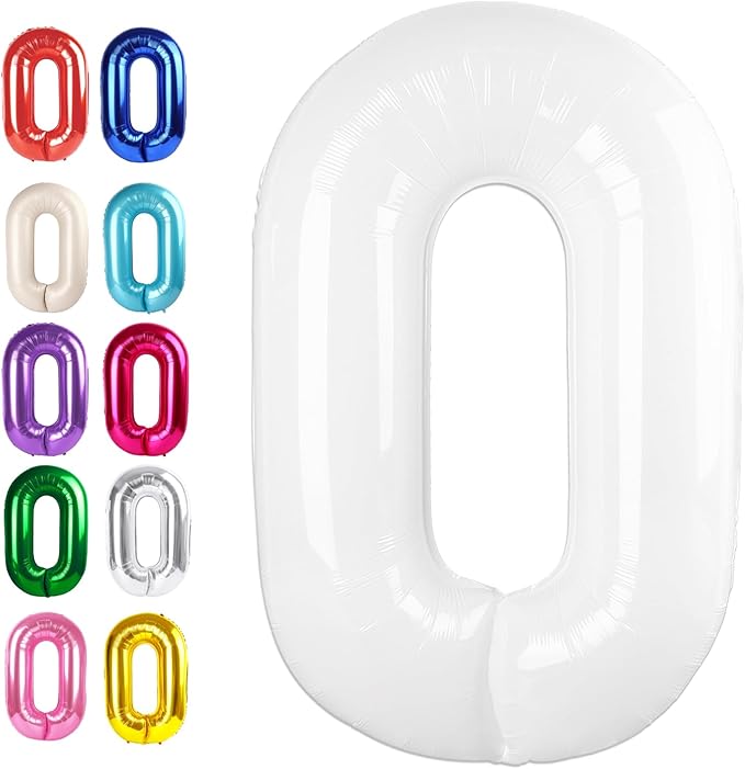 White 40 Inch 0 Number Balloons, 0 Decorations by Upgesy